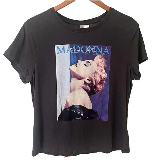 Madonna True Blue Graphic T Shirt H&M Divided Dark Gray Band Tee Women’s Large - Picture 1 of 5